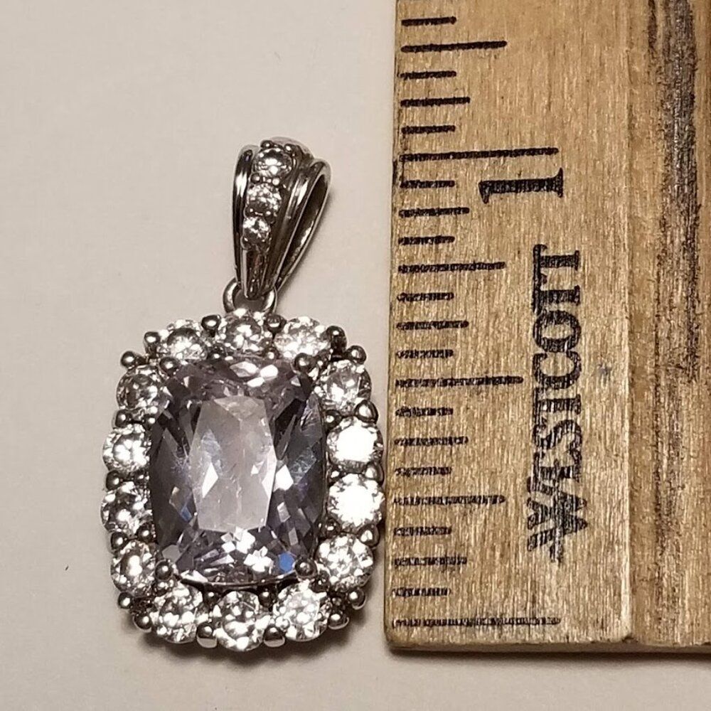 Silver 925 Cz Pendant, Signed, Rectangular Cut, E… - image 5